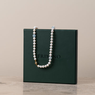 Halskjede Milena Pearl & Light Blue