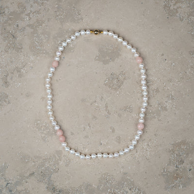 Halskjede Milena Pearl & Dusty Pink